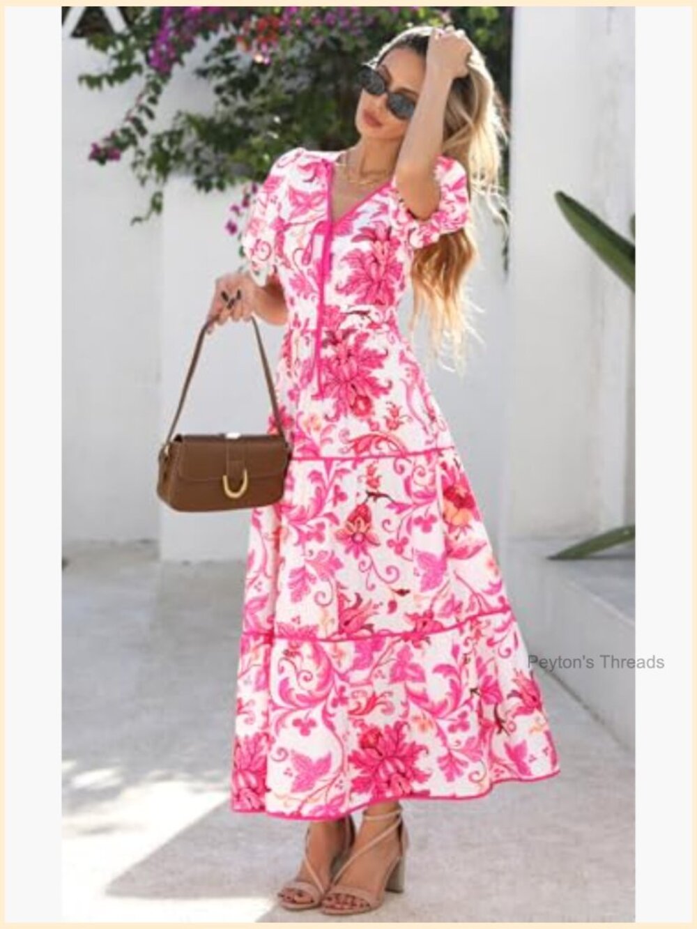 Boho Flowy Tiered Maxi Dress Wedding Guest V Neck Puff Sleeve - Picture 4 of 7
